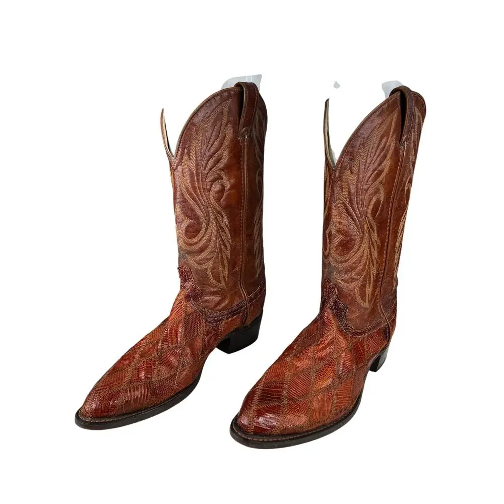 Laredo Men’s Brown Leather Snake Print Western Cowboy Boot Size US 10.5 D